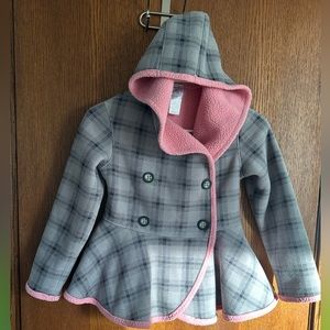 Mack & Co Flannel Wrap Pea Coat with Ruffle Bottom and Hood Pink/Gray Size 6